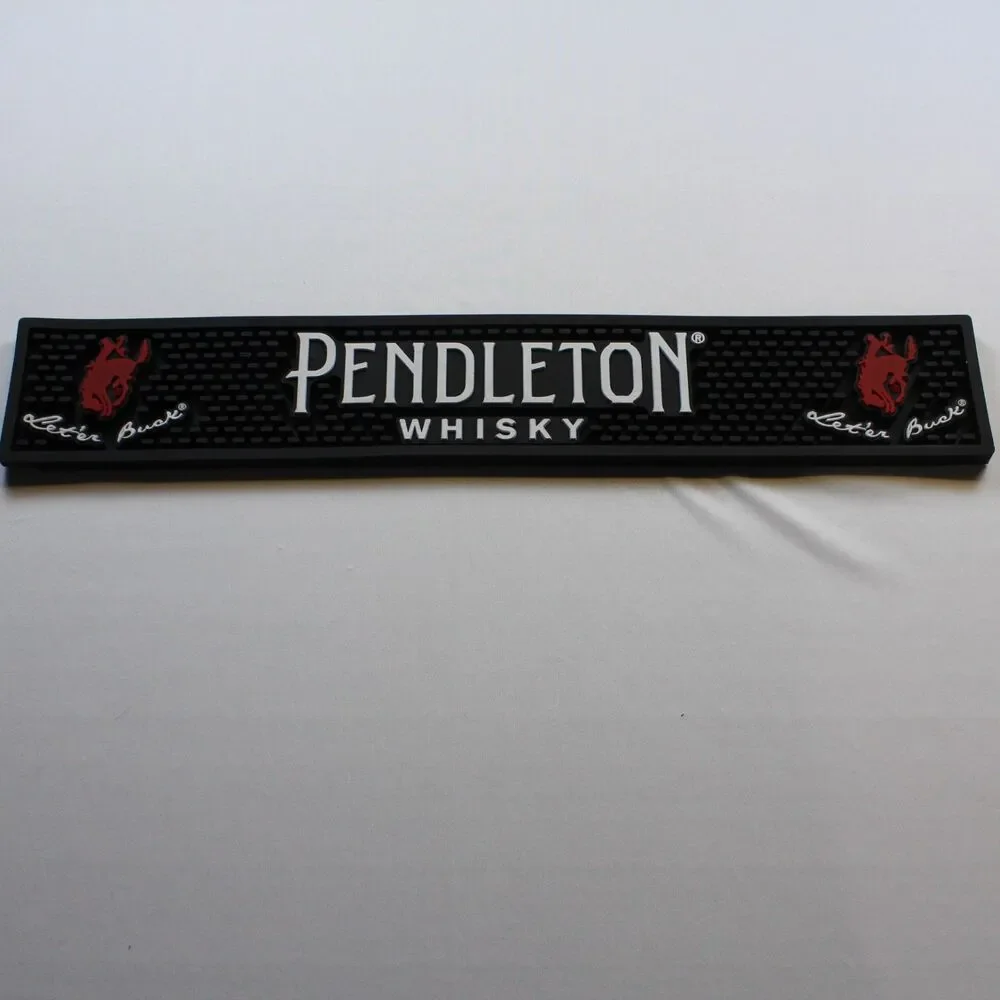 Pendleton Whisky Bar Mat Black Rubber Spill Rail Pour Runner 21x3.5 Let'er Buck